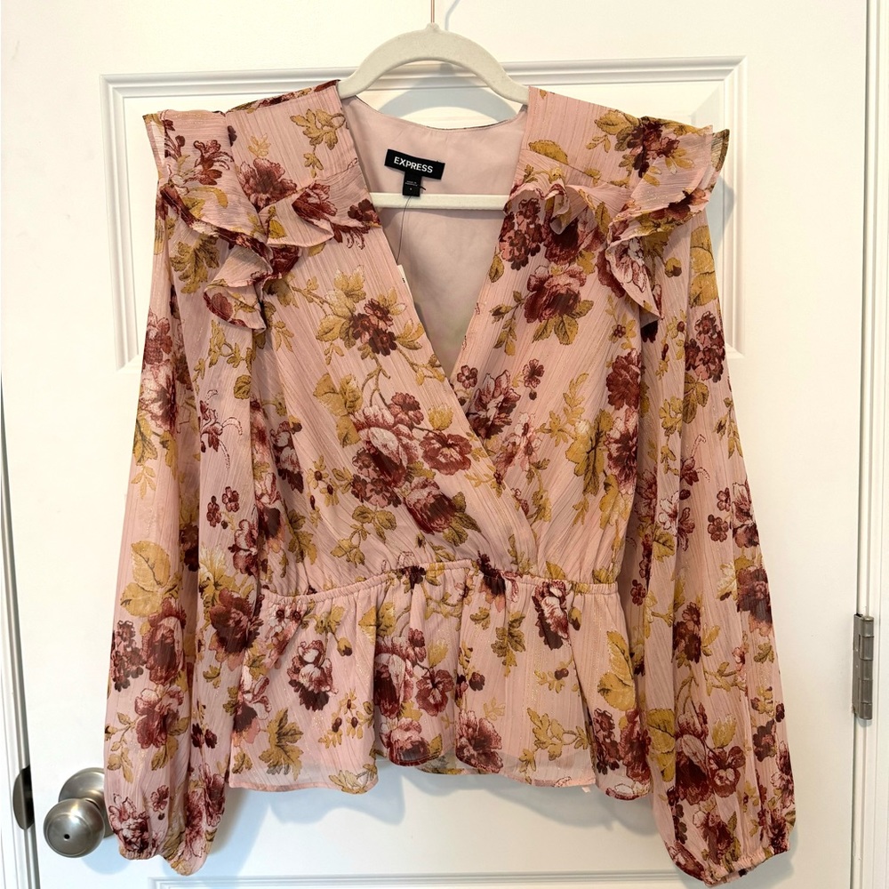 Express Floral Chiffon Peplum Blouse - size S - new w/ tags